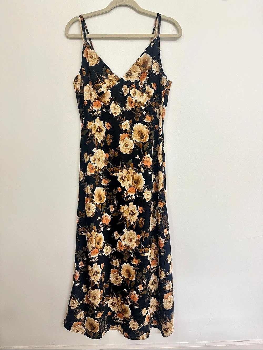 blu pepper Floral Midi Slipdress Black & Brown Dress Size Large